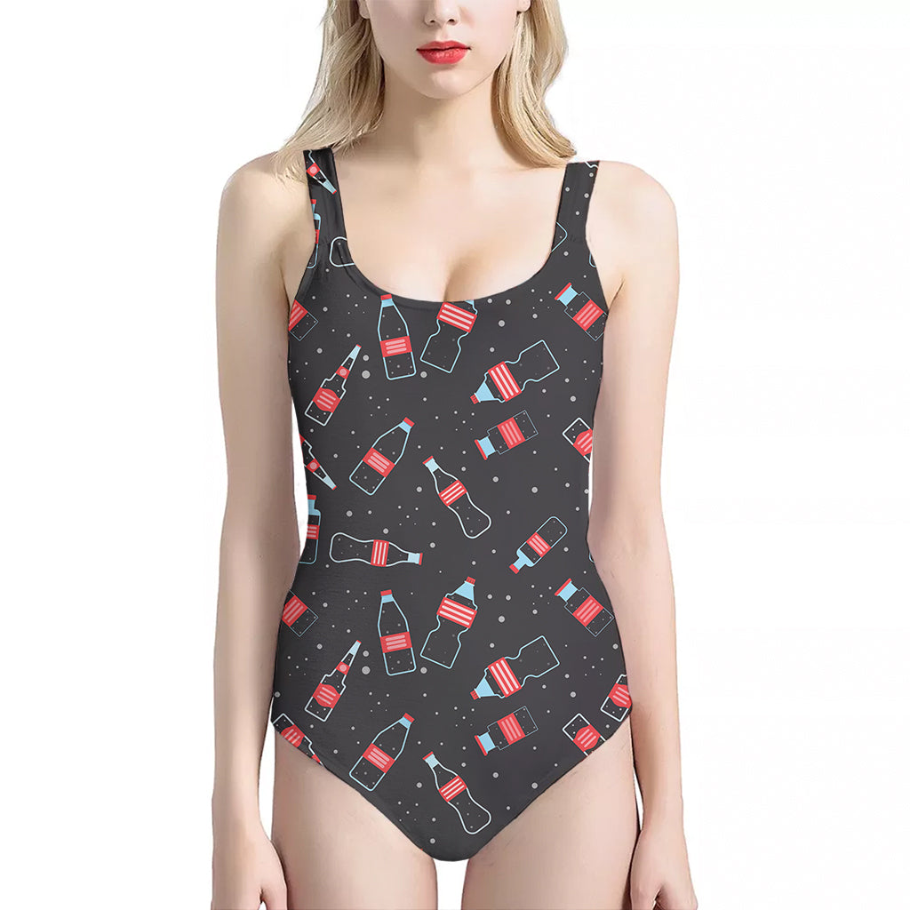 Cola Bottle Pattern Print One Piece Halter Neck Swimsuit