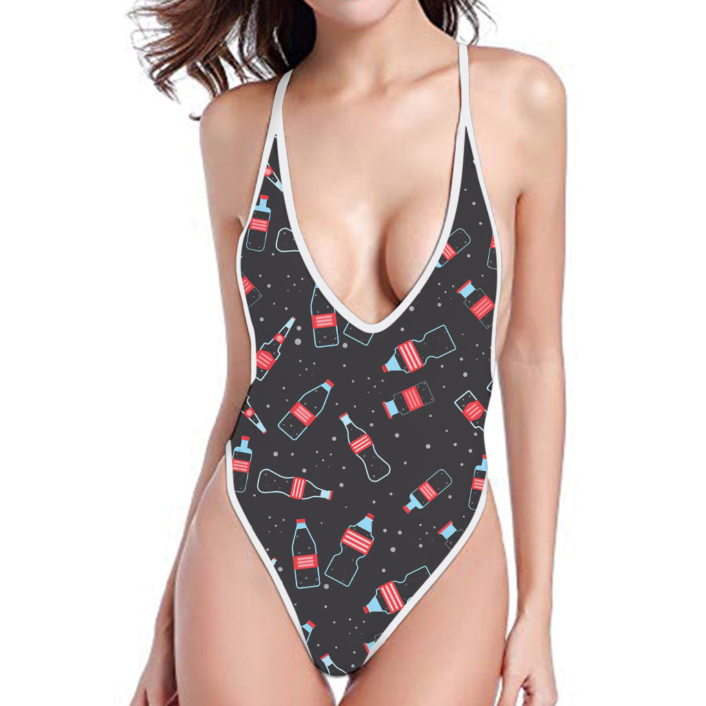 Cola Bottle Pattern Print One Piece High Cut Swimsuit