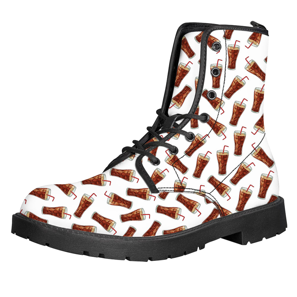 Cola Pattern Print Leather Boots