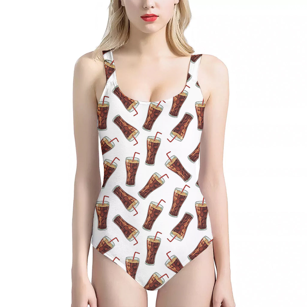 Cola Pattern Print One Piece Halter Neck Swimsuit