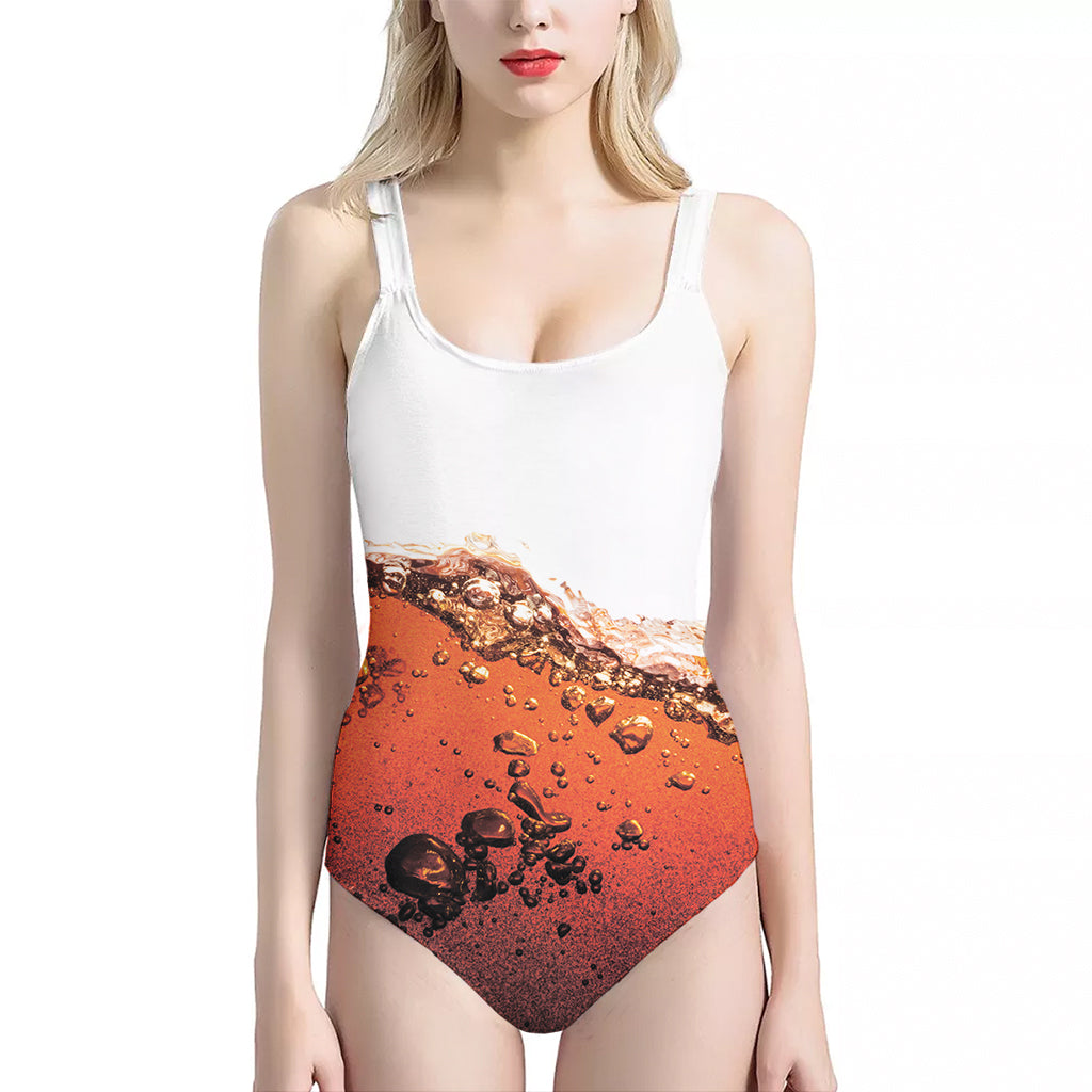 Cola Print One Piece Halter Neck Swimsuit