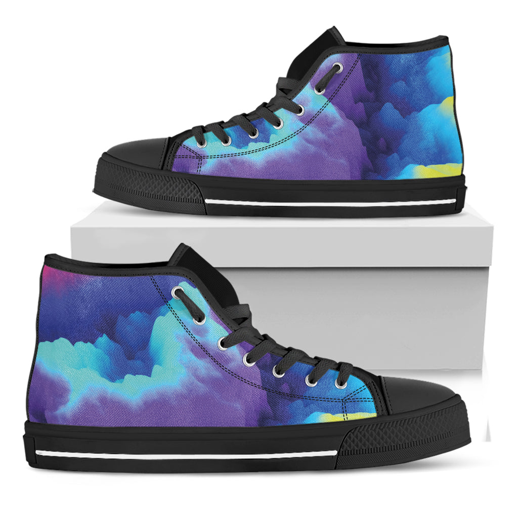 Coloful Cloud Print Black High Top Shoes