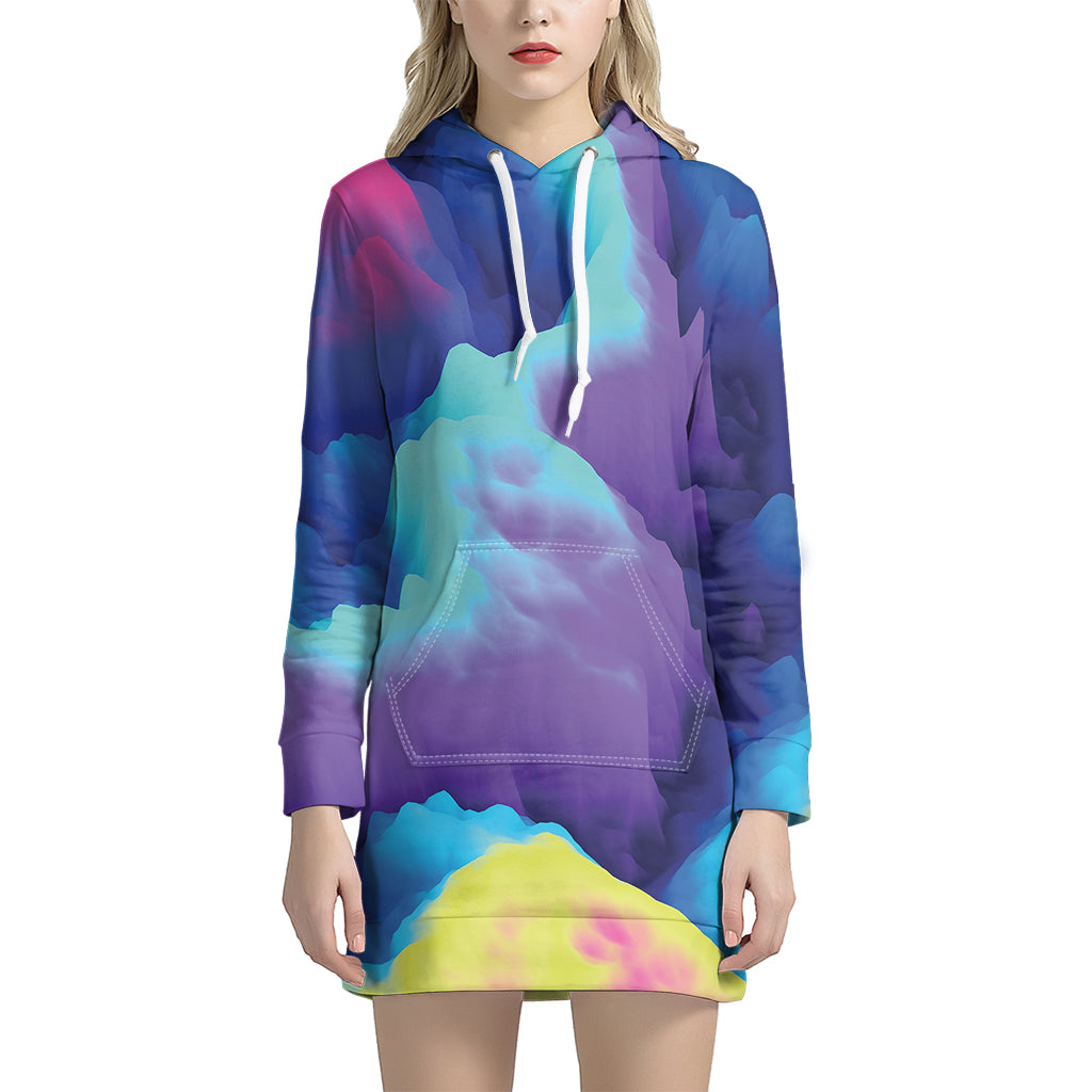 Coloful Cloud Print Women's Pullover Hoodie Dress