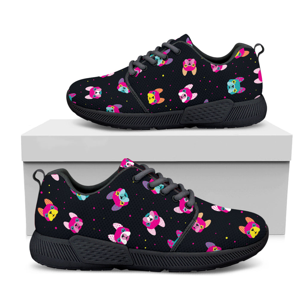 Coloful French Bulldog Print Black Athletic Shoes