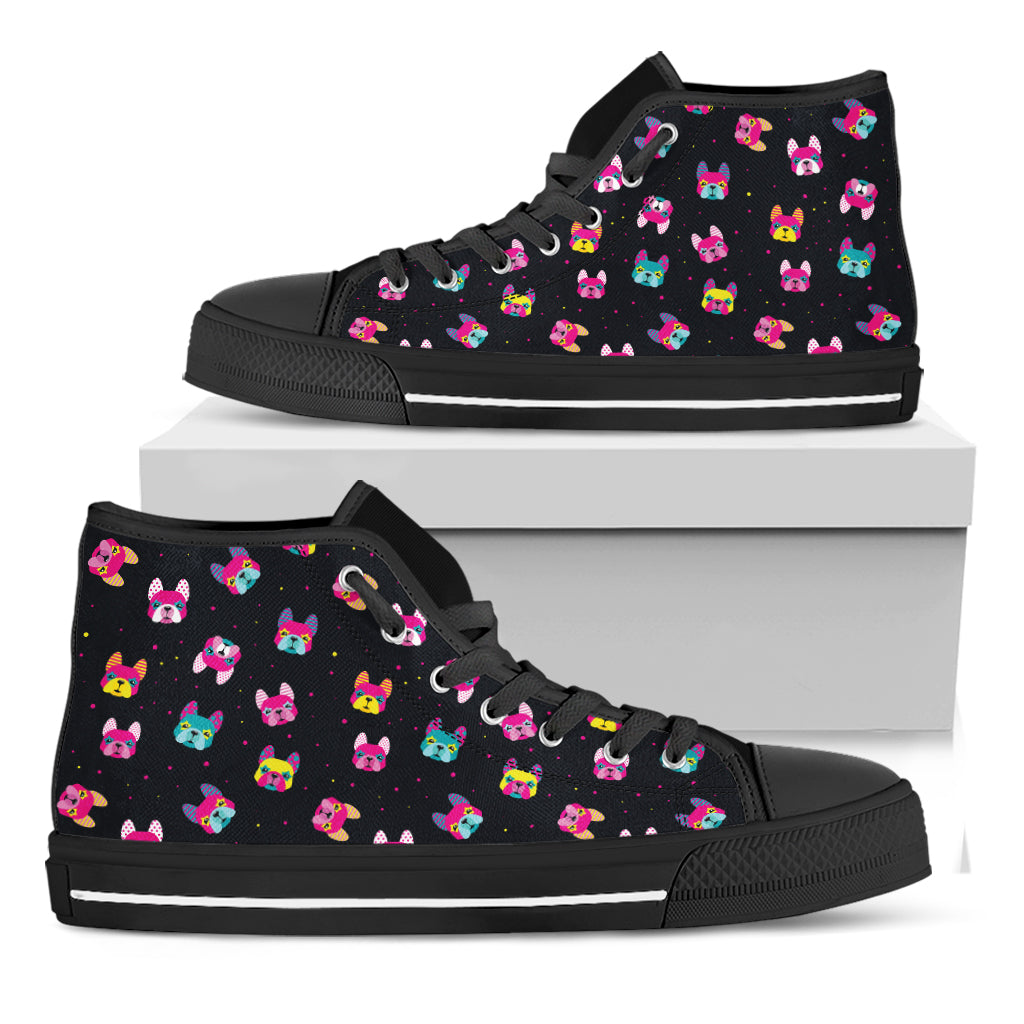 Coloful French Bulldog Print Black High Top Shoes