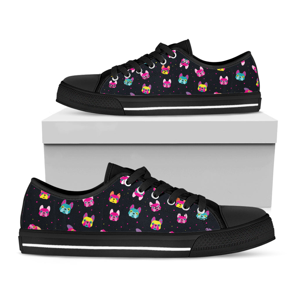 Coloful French Bulldog Print Black Low Top Shoes