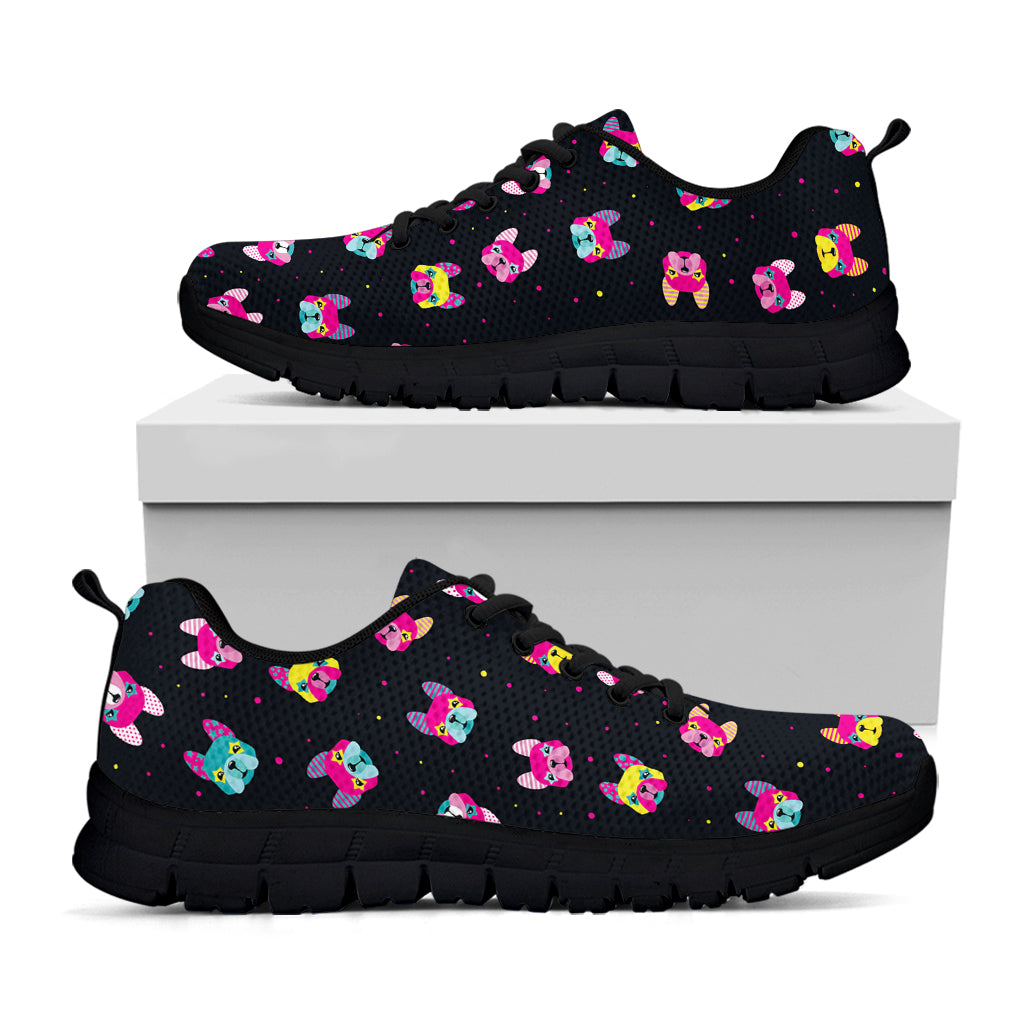 Coloful French Bulldog Print Black Sneakers