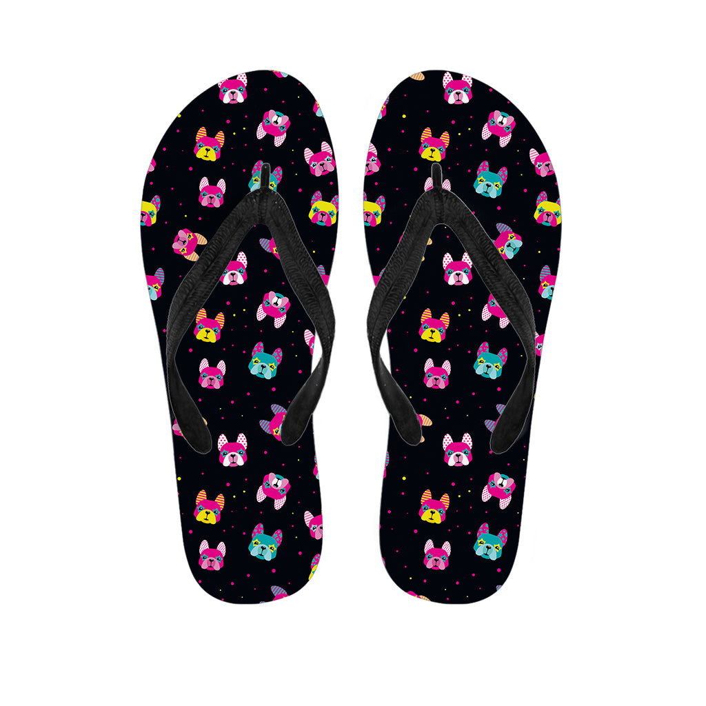 Coloful French Bulldog Print Flip Flops