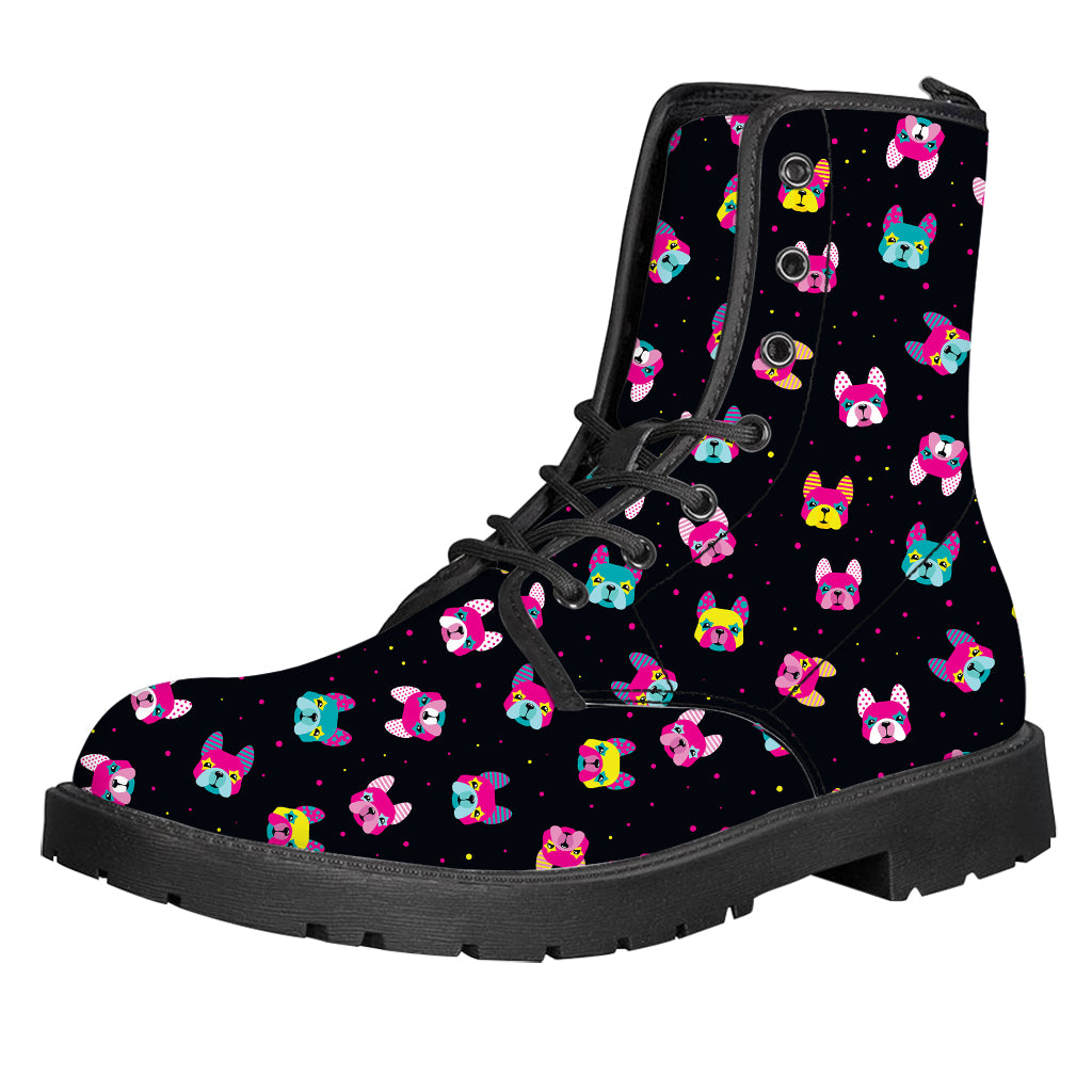 Coloful French Bulldog Print Leather Boots