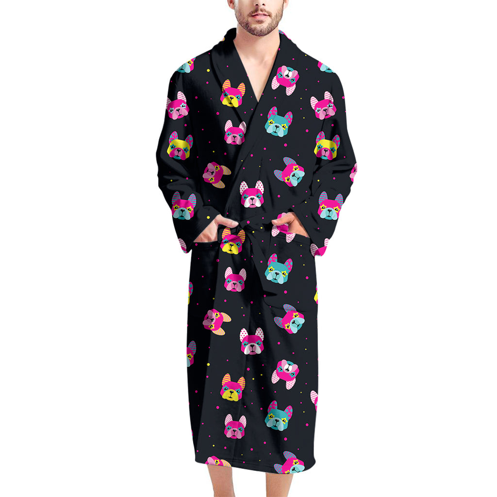 Coloful French Bulldog Print Men's Bathrobe