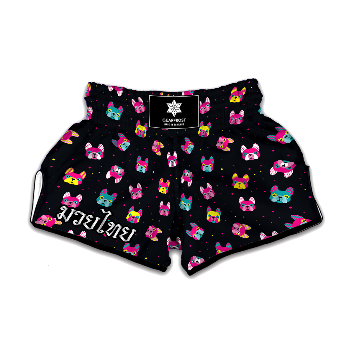 Coloful French Bulldog Print Muay Thai Boxing Shorts