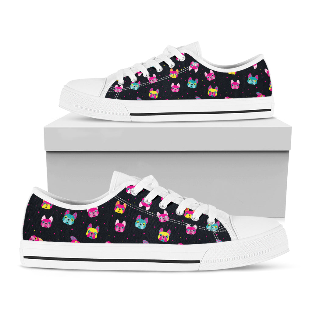 Coloful French Bulldog Print White Low Top Shoes