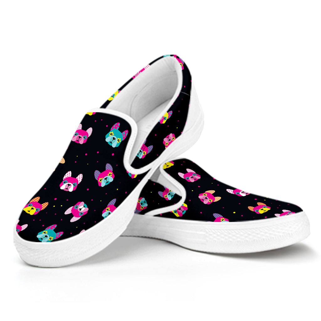 Coloful French Bulldog Print White Slip On Shoes