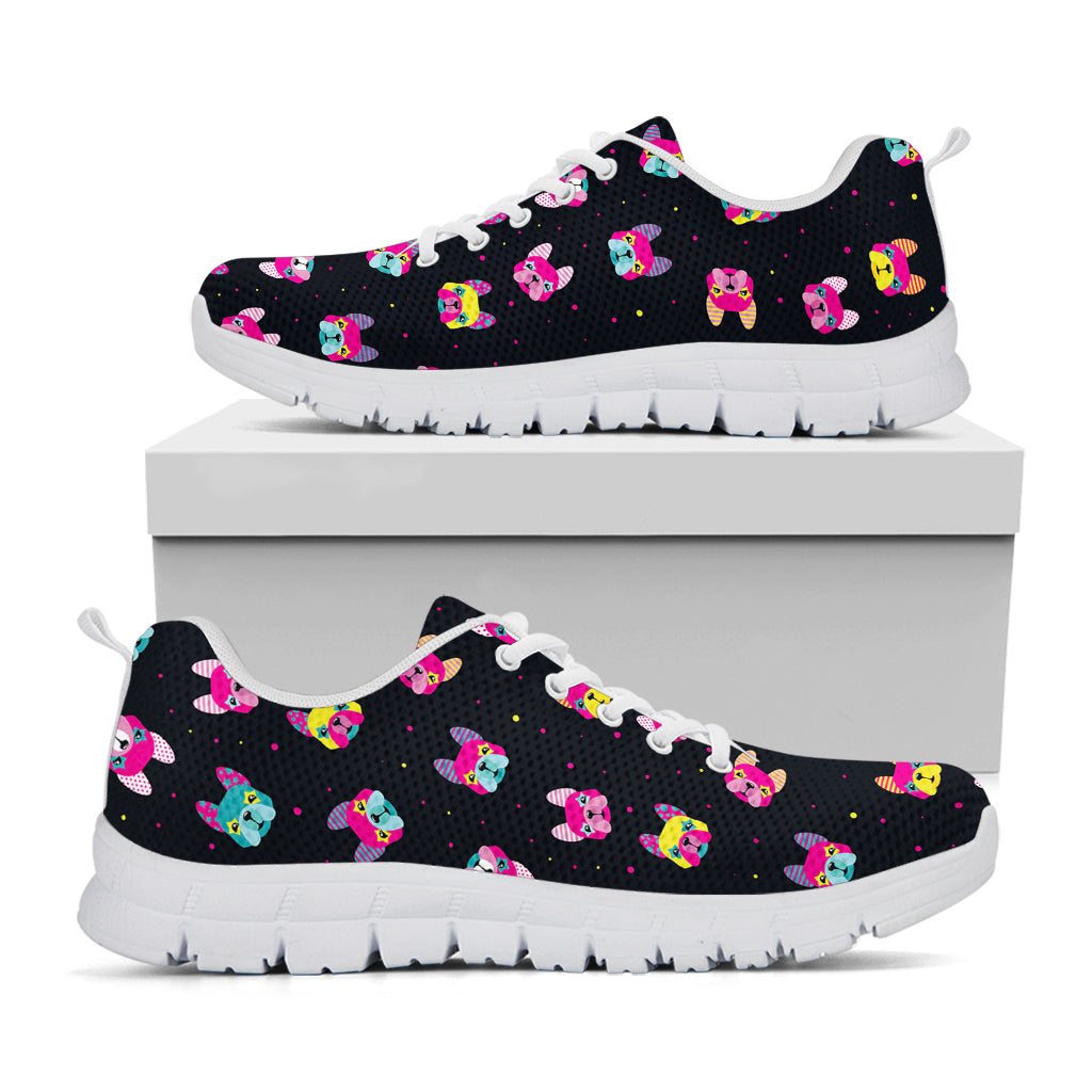 Coloful French Bulldog Print White Sneakers