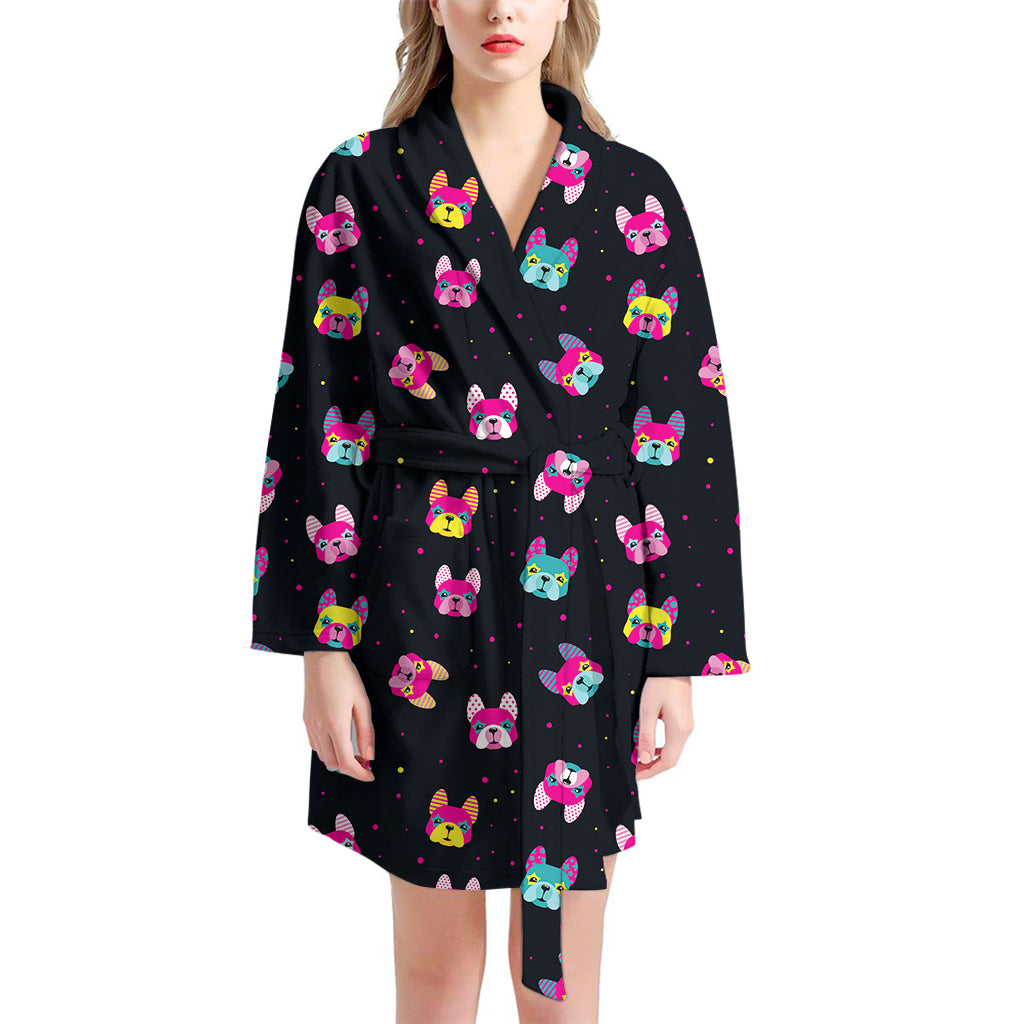 Coloful French Bulldog Print Women's Bathrobe