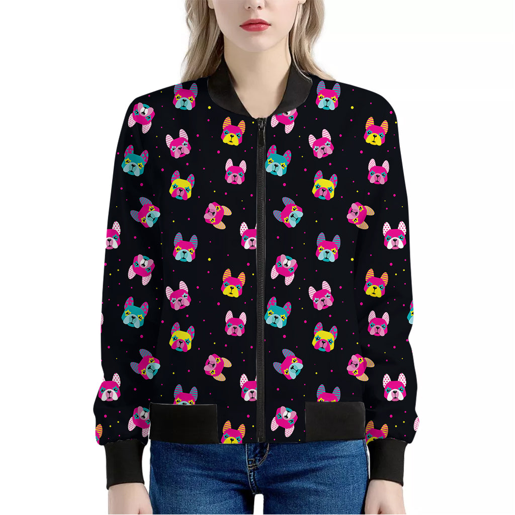 Coloful French Bulldog Print Women's Bomber Jacket