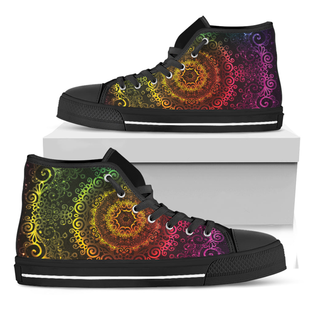 Coloful Mandala Print Black High Top Shoes