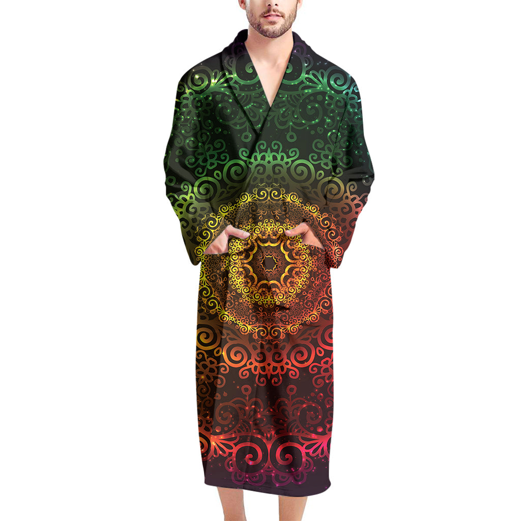 Coloful Mandala Print Men's Bathrobe