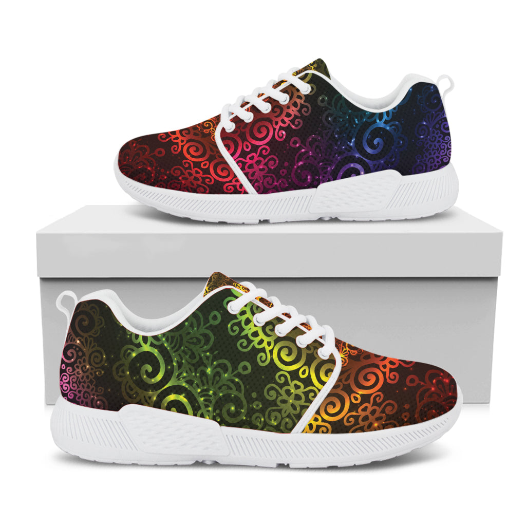 Coloful Mandala Print White Athletic Shoes