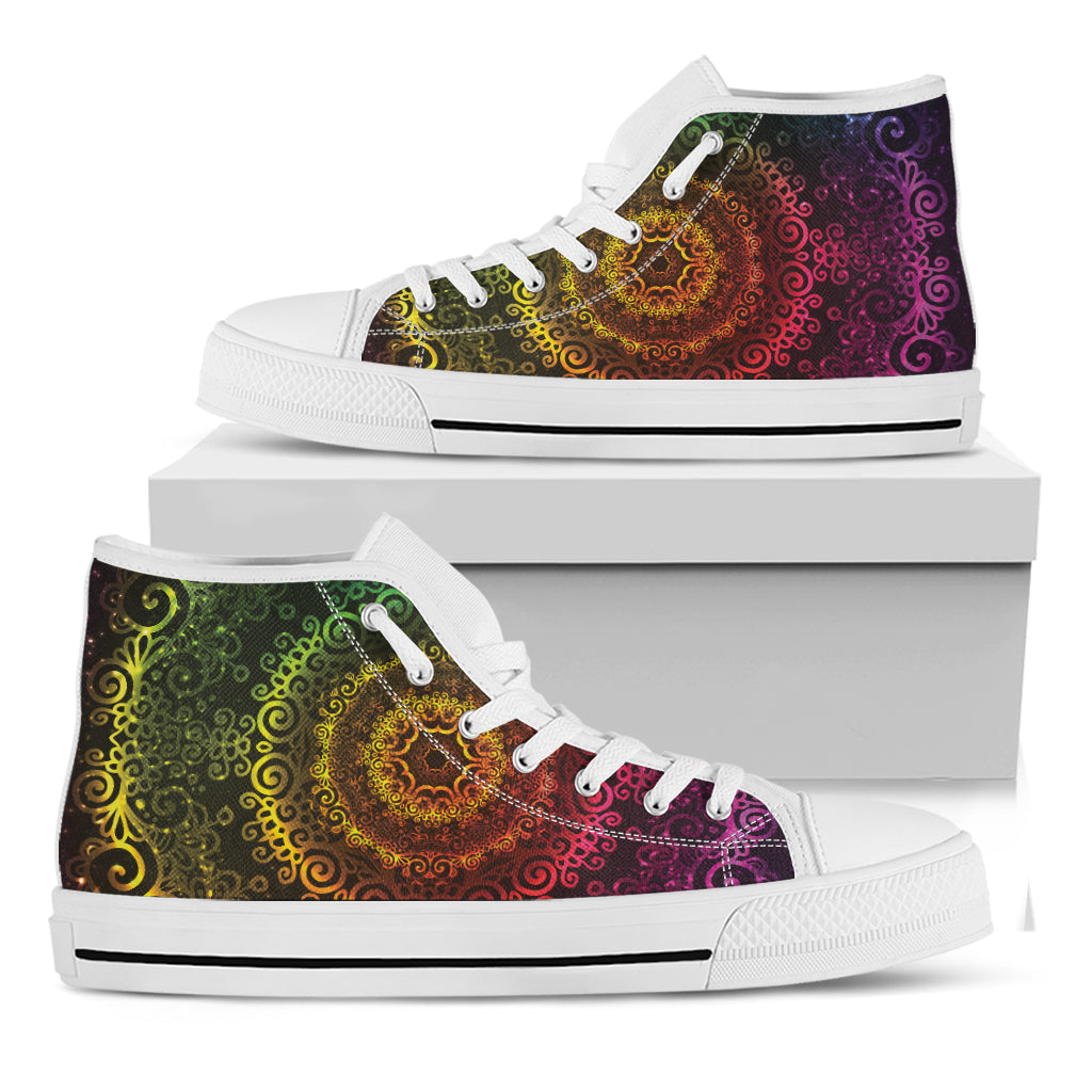 Coloful Mandala Print White High Top Shoes