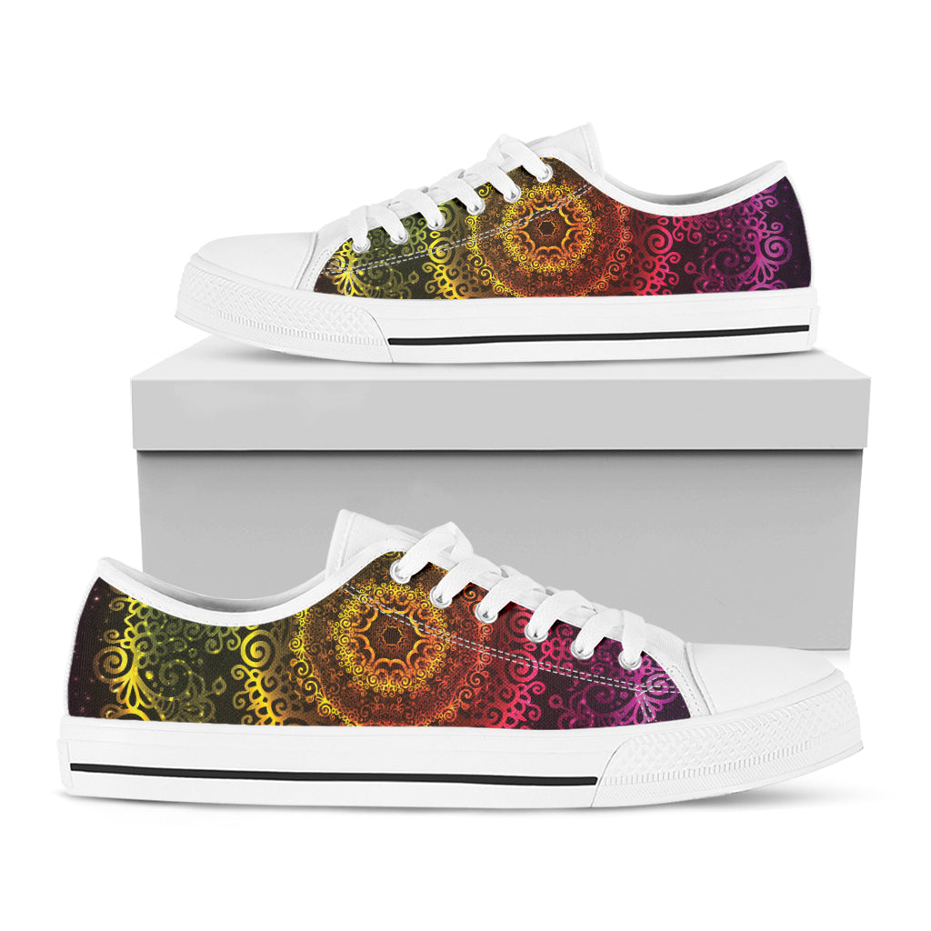 Coloful Mandala Print White Low Top Shoes