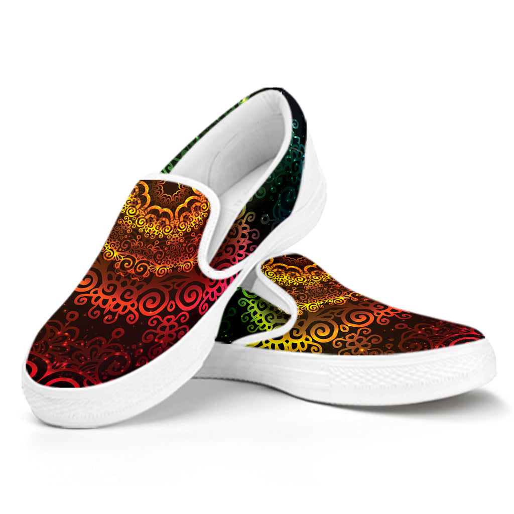 Coloful Mandala Print White Slip On Shoes