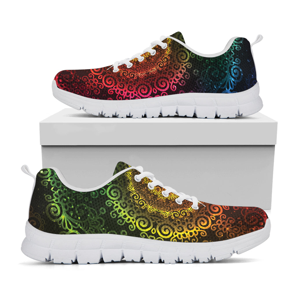 Coloful Mandala Print White Sneakers