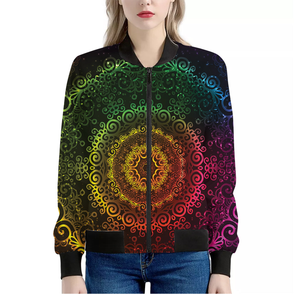 Coloful Mandala Print Women's Bomber Jacket