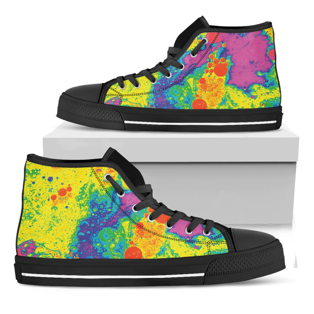 Colorful Acid Melt Print Black High Top Shoes