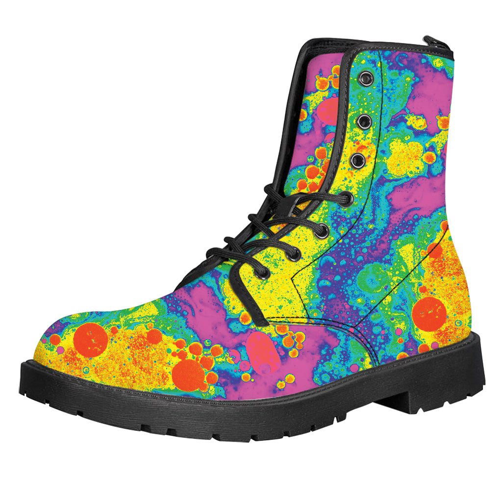 Colorful Acid Melt Print Leather Boots