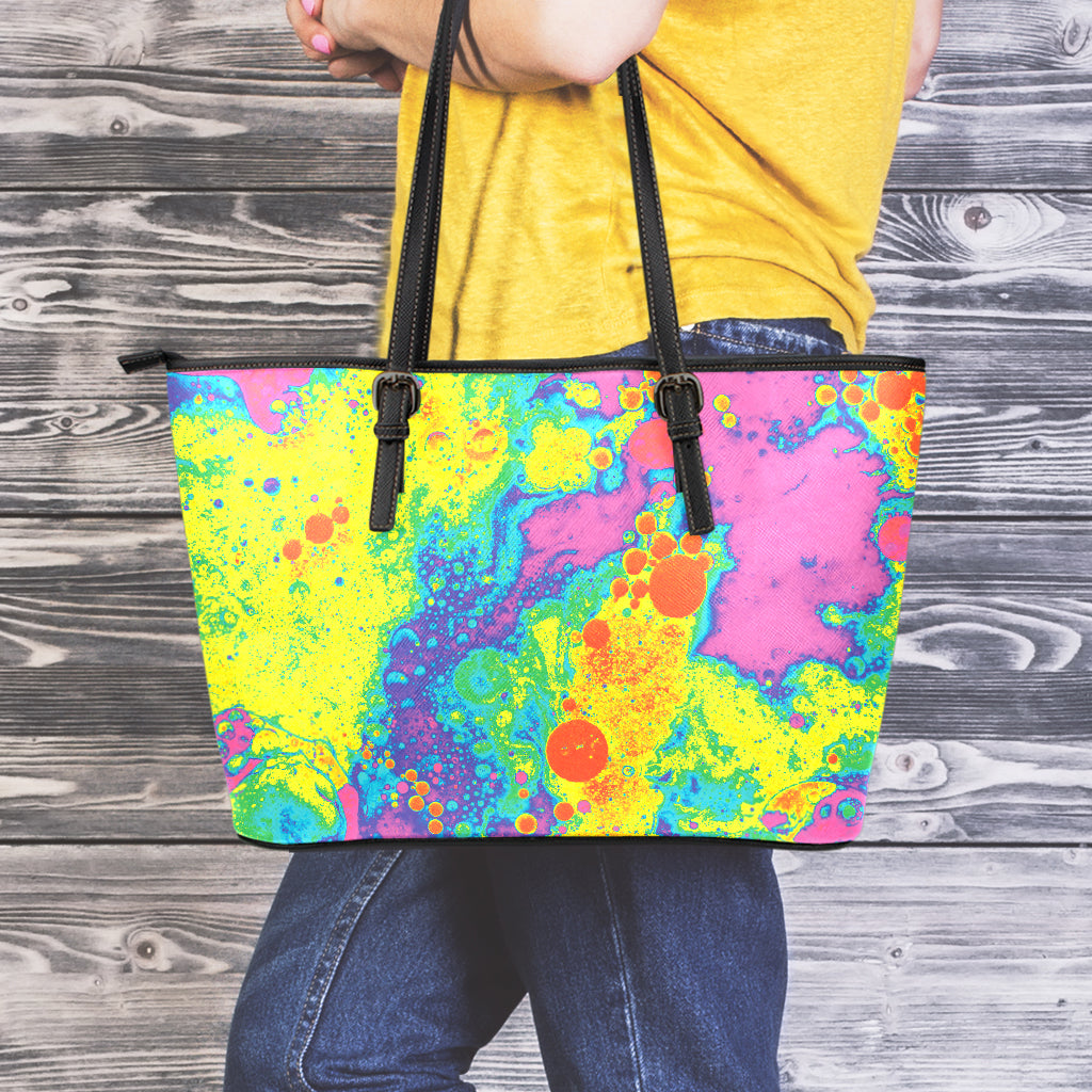 Colorful Acid Melt Print Leather Tote Bag