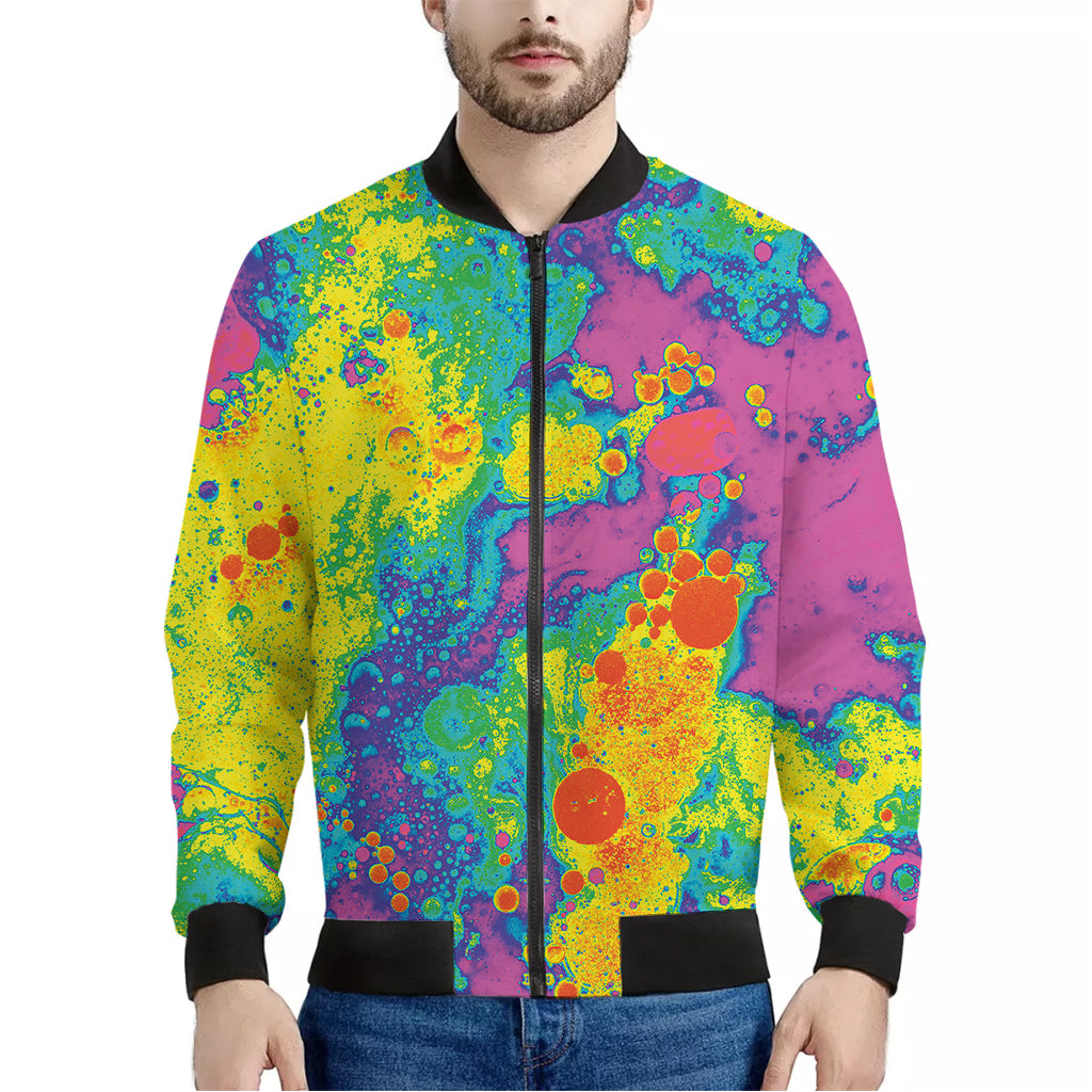 Colorful Acid Melt Print Men's Bomber Jacket