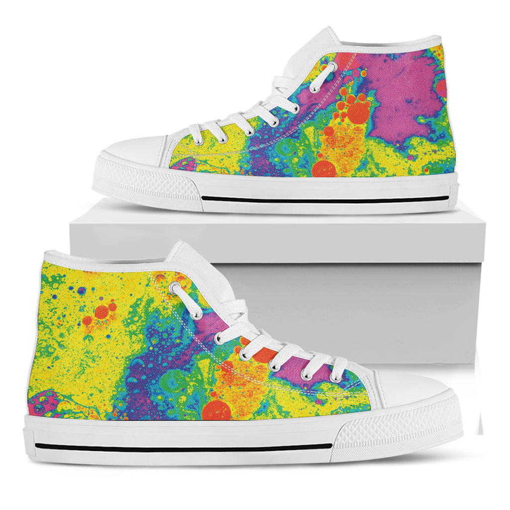 Colorful Acid Melt Print White High Top Shoes