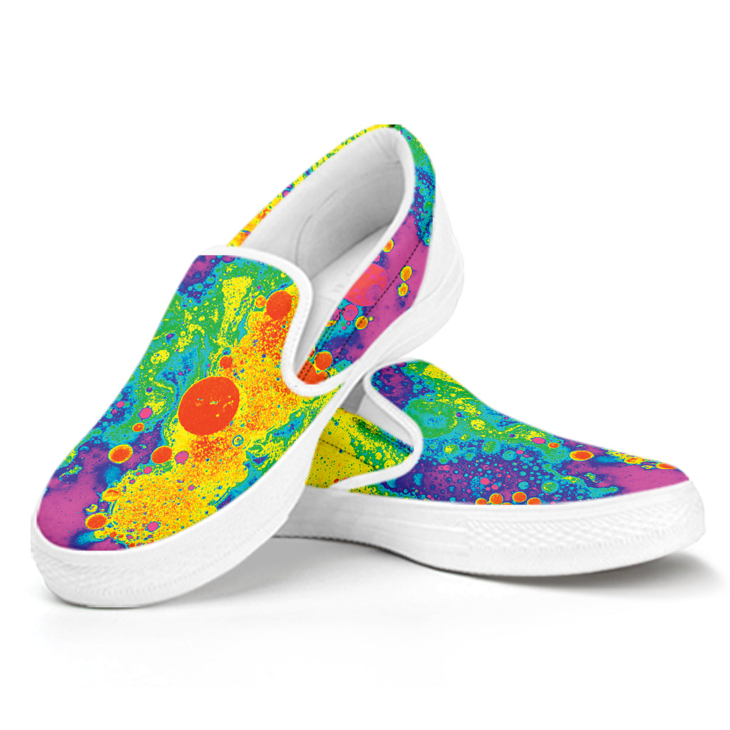 Colorful Acid Melt Print White Slip On Shoes