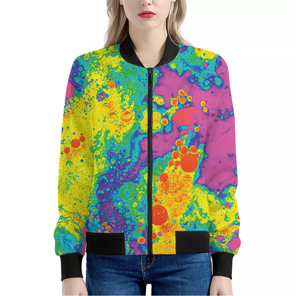 Colorful Acid Melt Print Women's Bomber Jacket