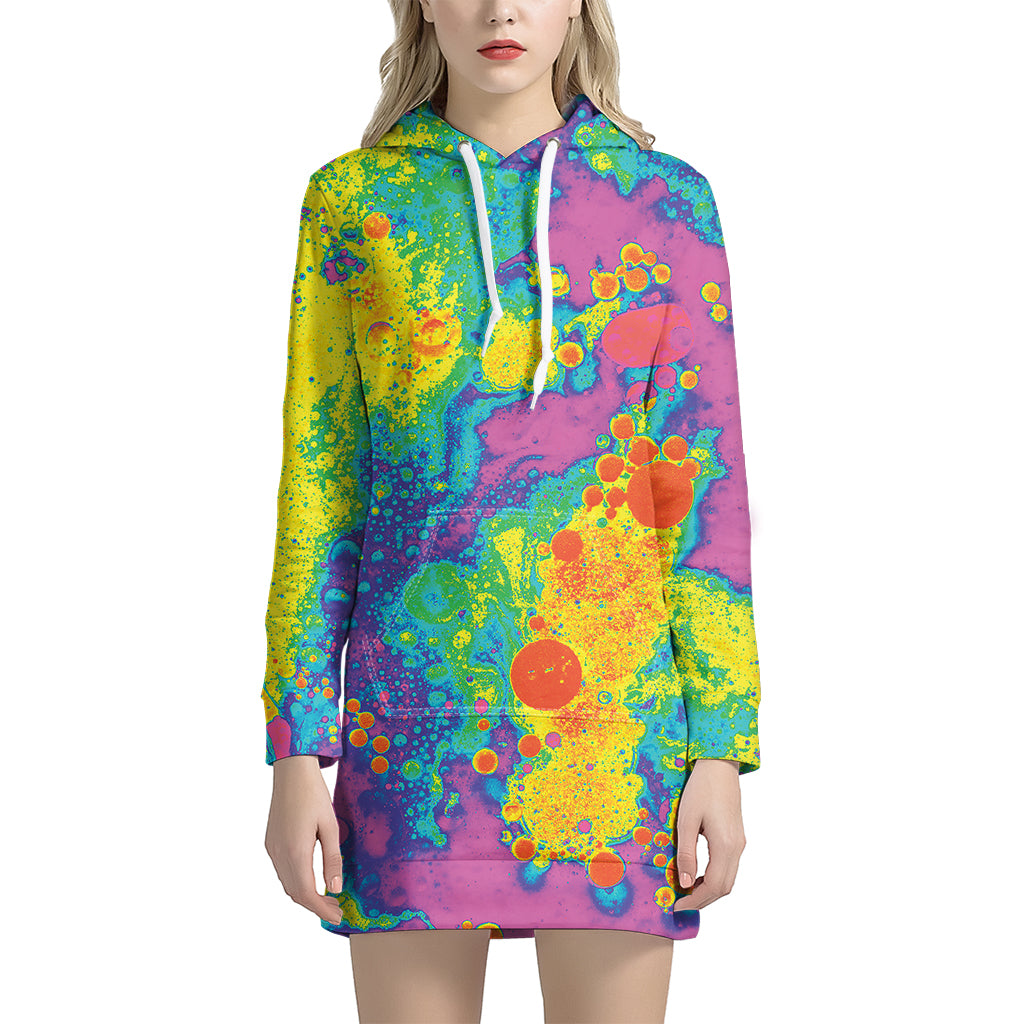 Colorful Acid Melt Print Women's Pullover Hoodie Dress