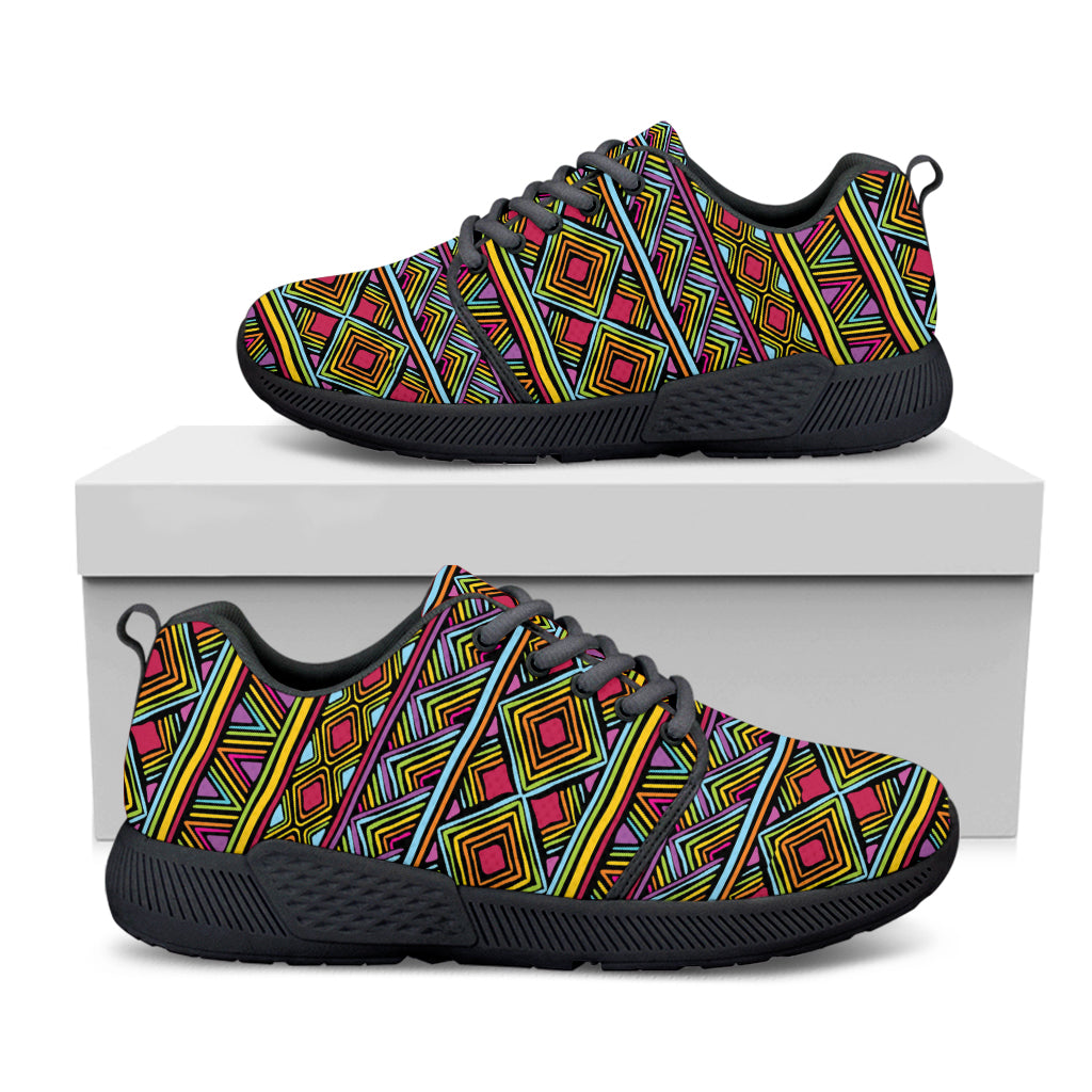 Colorful African Inspired Pattern Print Black Athletic Shoes