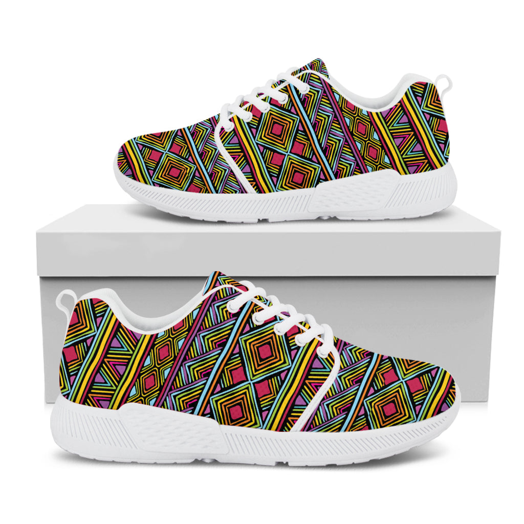 Colorful African Inspired Pattern Print White Athletic Shoes