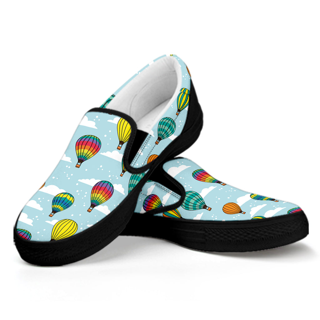 Colorful Air Balloon Pattern Print Black Slip On Shoes