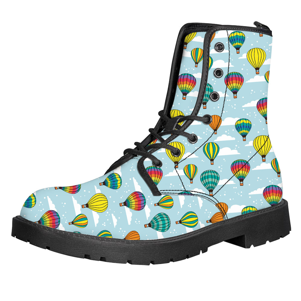 Colorful Air Balloon Pattern Print Leather Boots