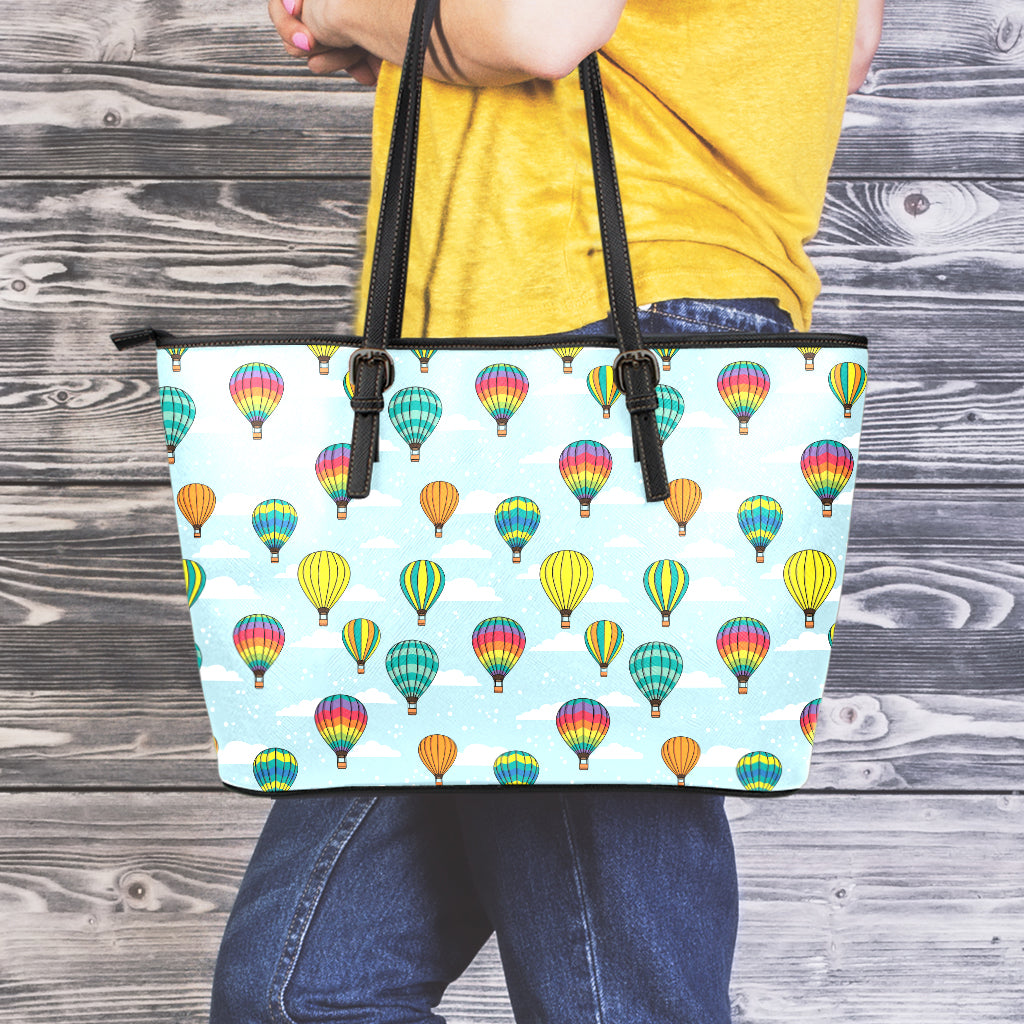 Colorful Air Balloon Pattern Print Leather Tote Bag