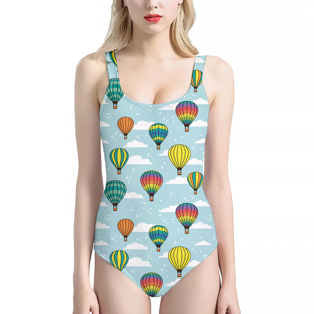 Colorful Air Balloon Pattern Print One Piece Halter Neck Swimsuit