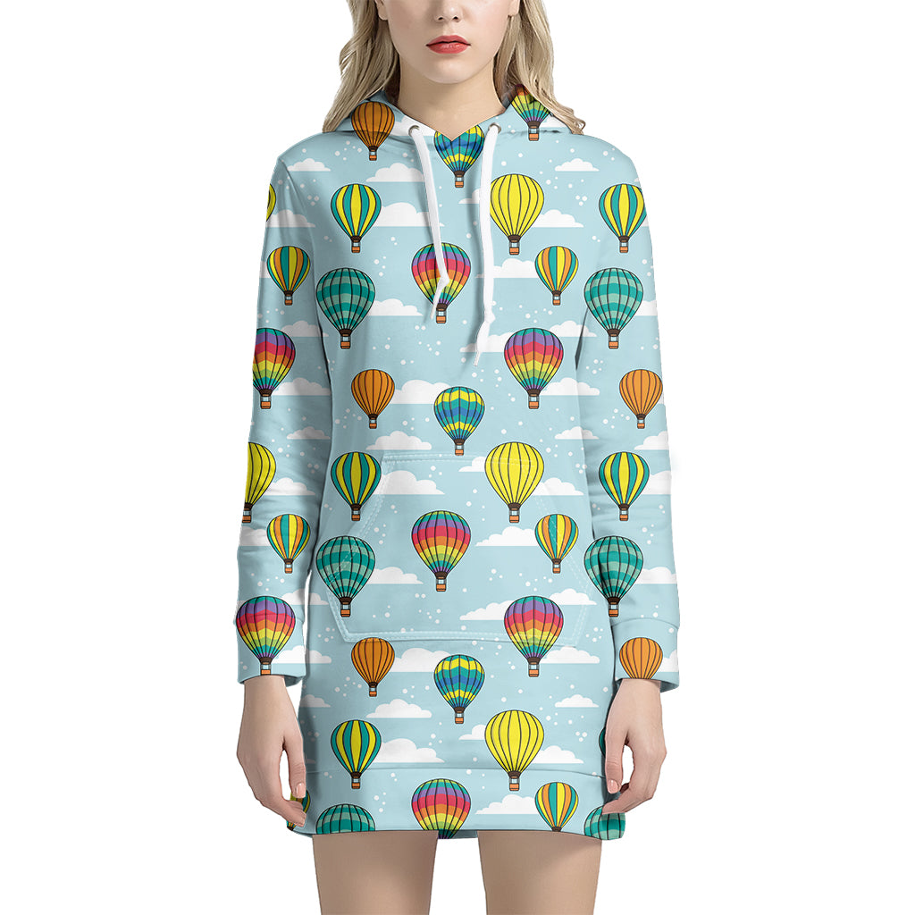 Colorful Air Balloon Pattern Print Women's Pullover Hoodie Dress