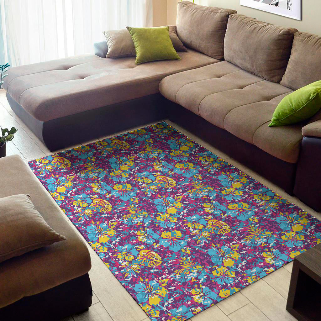 Colorful Aloha Camouflage Flower Print Area Rug