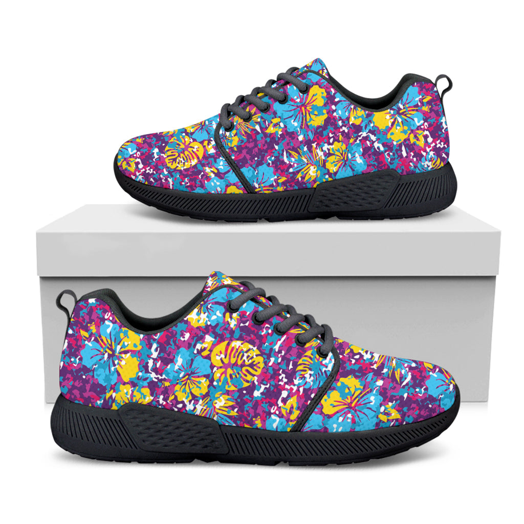 Colorful Aloha Camouflage Flower Print Black Athletic Shoes