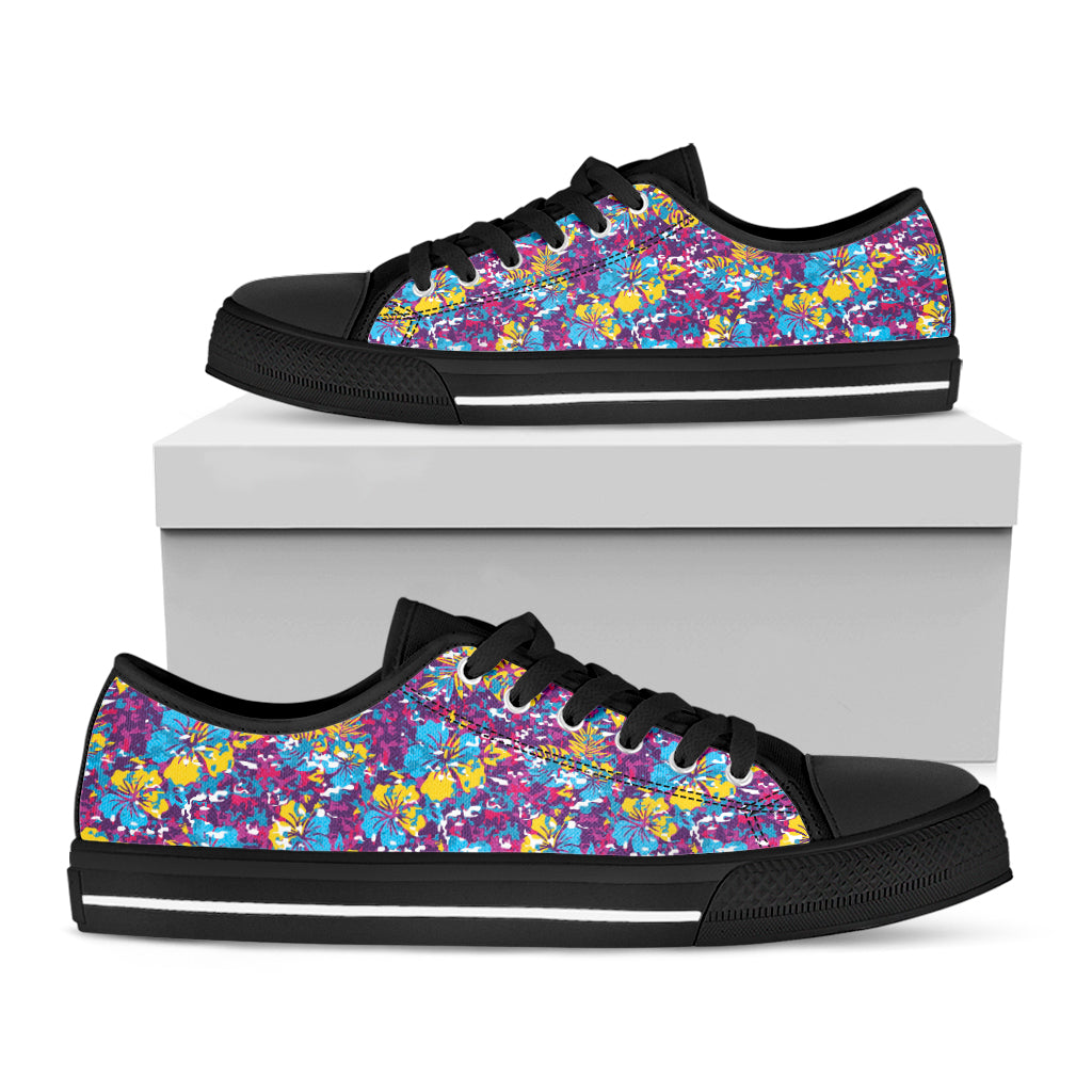 Colorful Aloha Camouflage Flower Print Black Low Top Shoes