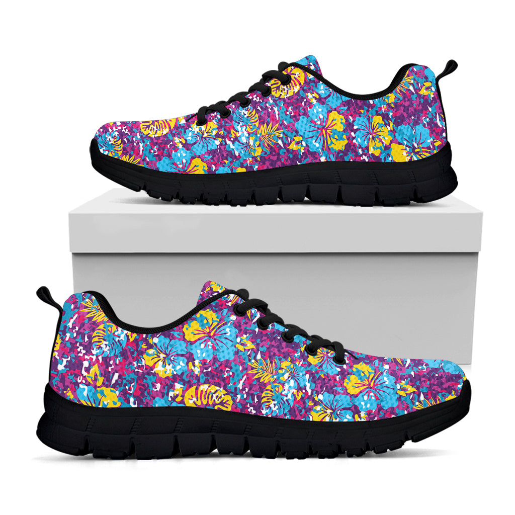 Colorful Aloha Camouflage Flower Print Black Sneakers