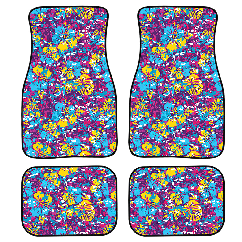 Colorful Aloha Camouflage Flower Print Front and Back Car Floor Mats