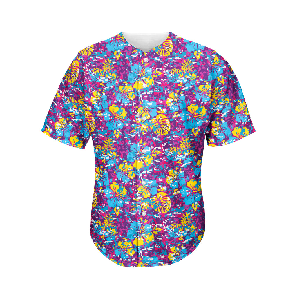 Colorful Aloha Camouflage Flower Print Men's Baseball Jersey