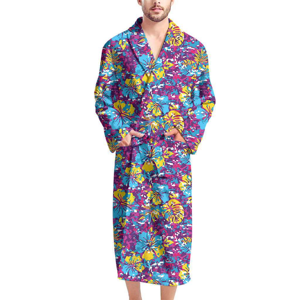 Colorful Aloha Camouflage Flower Print Men's Bathrobe